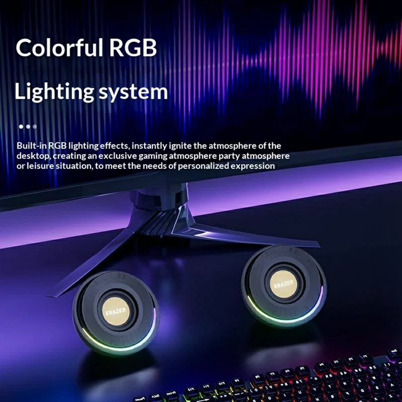 ERAZER A500 1 Pair Desktop 2.0 PC Speakers RGB Bluetooth-compatible USB Wired Computer 10W Audio Speakers (Invested By Lenovo) - Black