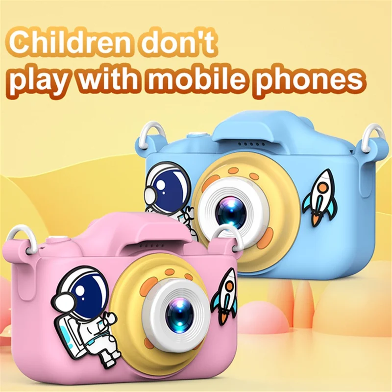 X200 Spaceman Decor Dual-Lens Kid's Educational Camera Mini Size High Definition Children Video Camera Toy for Boys Girls - Pink