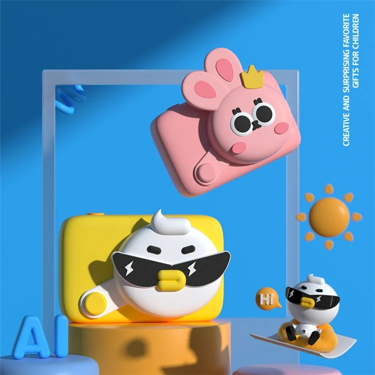 KOOOL K12 Cámara de Reconocimiento de Objetos AI para Niños 64MP Cámara Digital para Niños de 2.4 Pulgadas Videocámara Regalos de Cumpleaños Juguetes - Rosa 