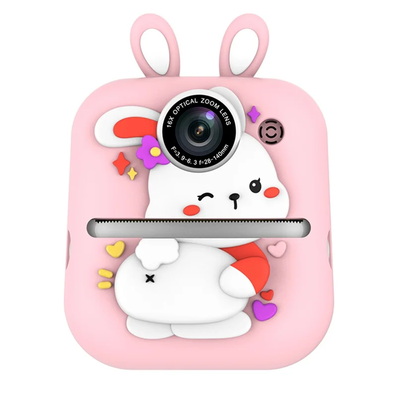 Q23 Kids Instant Printing Camera 2.4 Inch IPS Screen 48MP Dual Camera System 16X Zoom Camera Toy for Children - Rabbit Pink