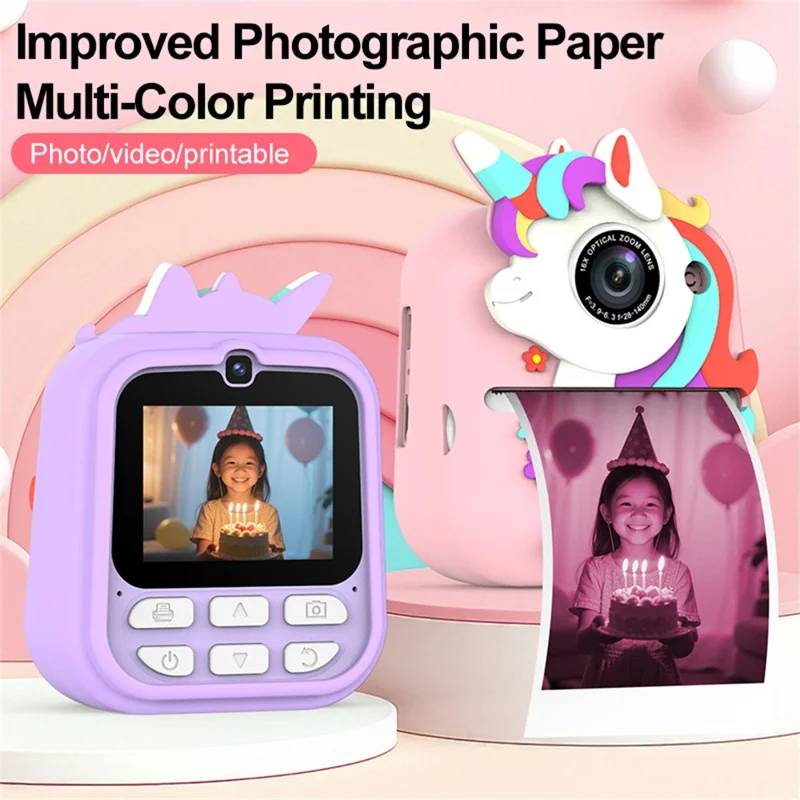 Q23 Kids Instant Printing Camera 2.4 Inch IPS Screen 48MP Dual Camera System 16X Zoom Camera Toy for Children - Rabbit Pink