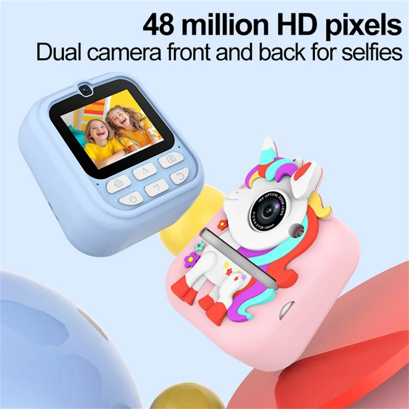 Q23 Kids Instant Printing Camera 2.4 Inch IPS Screen 48MP Dual Camera System 16X Zoom Camera Toy for Children - Rabbit Pink