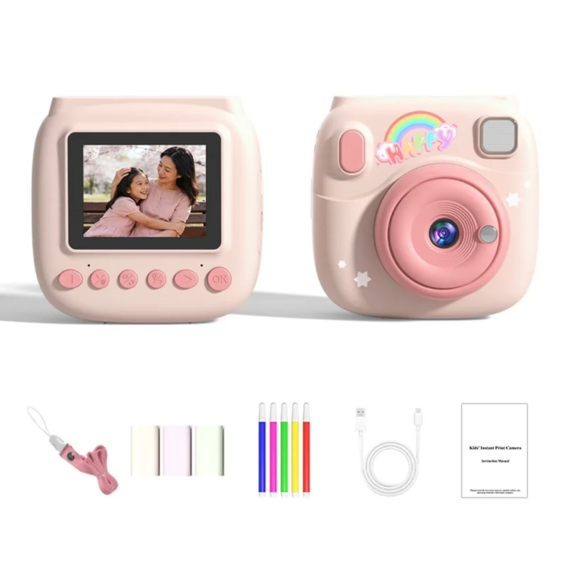 V40 Fotocamera per bambini con stampa istantanea, schermo IPS da 2,4 pollici, zoom digitale 16X, fotocamera termica per bambini - Rosa
