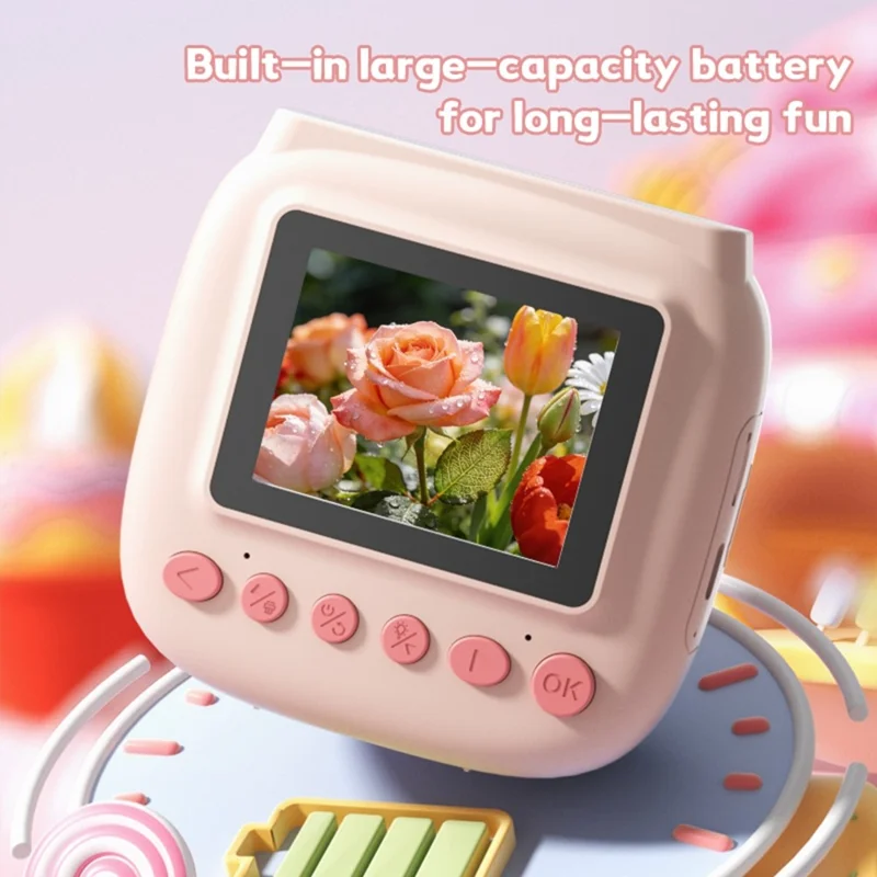 V40 Fotocamera per bambini con stampa istantanea, schermo IPS da 2,4 pollici, zoom digitale 16X, fotocamera termica per bambini - Rosa