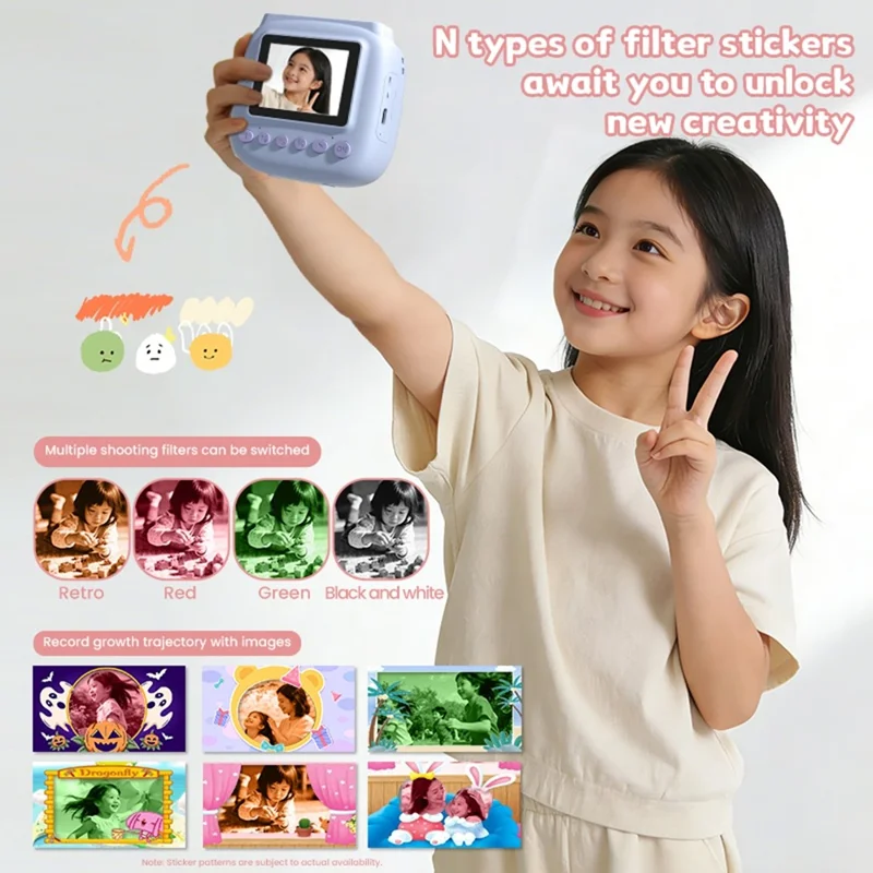 V40 Fotocamera per bambini con stampa istantanea, schermo IPS da 2,4 pollici, zoom digitale 16X, fotocamera termica per bambini - Rosa
