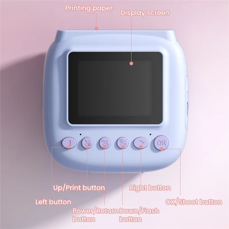 V40 Fotocamera per bambini con stampa istantanea, schermo IPS da 2,4 pollici, zoom digitale 16X, fotocamera termica per bambini - Rosa