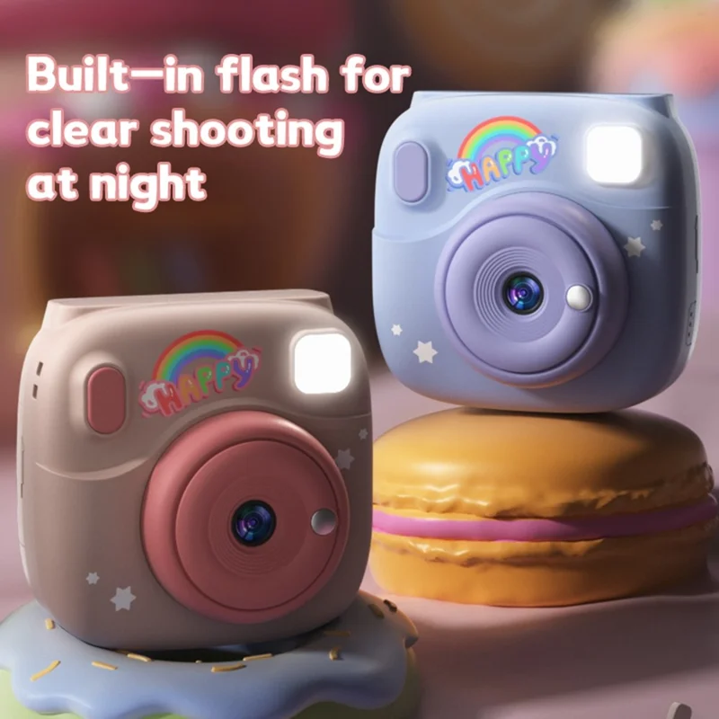 V40 Fotocamera per bambini con stampa istantanea, schermo IPS da 2,4 pollici, zoom digitale 16X, fotocamera termica per bambini - Rosa