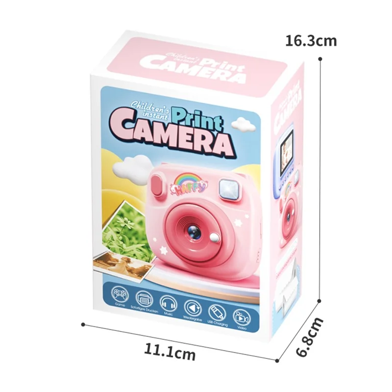 V40 Fotocamera per bambini con stampa istantanea, schermo IPS da 2,4 pollici, zoom digitale 16X, fotocamera termica per bambini - Rosa