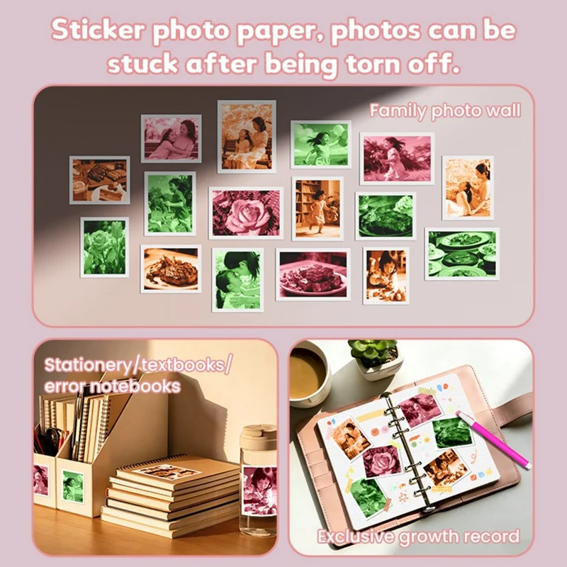 V40 Fotocamera per bambini con stampa istantanea, schermo IPS da 2,4 pollici, zoom digitale 16X, fotocamera termica per bambini - Rosa