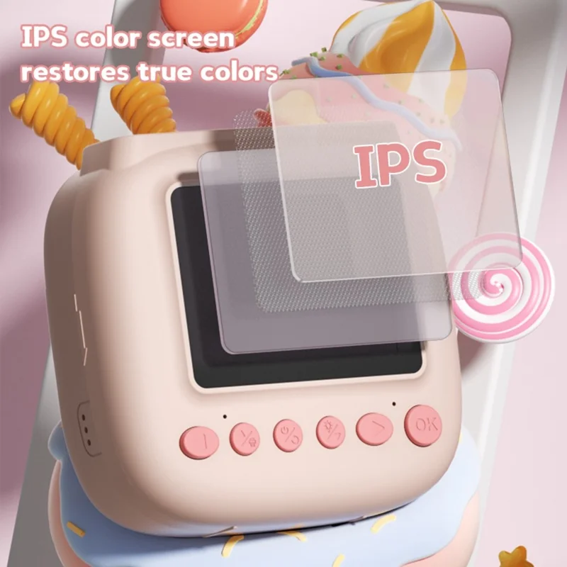 V40 Fotocamera per bambini con stampa istantanea, schermo IPS da 2,4 pollici, zoom digitale 16X, fotocamera termica per bambini - Rosa