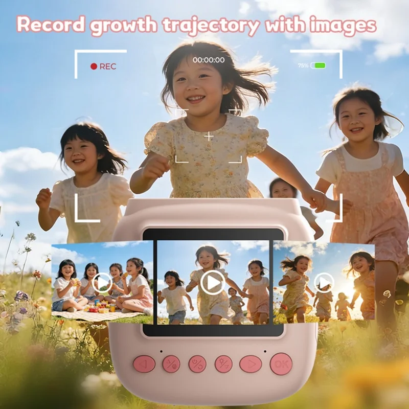 V40 Fotocamera per bambini con stampa istantanea, schermo IPS da 2,4 pollici, zoom digitale 16X, fotocamera termica per bambini - Rosa