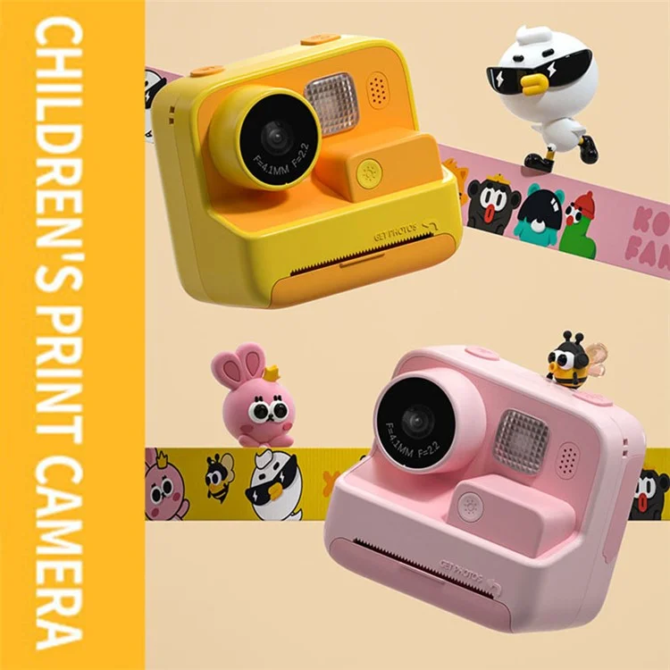 KOOOL K27 2-inch Screen ABS+PC Kids Instant Camera Toy HD Dual Lens Rechargeable Camera - Yellow