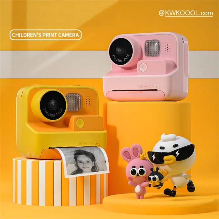 Cámara de juguete instantánea KOOOL K27 con pantalla de 2 pulgadas, carcasa de ABS+PC, doble objetivo HD recargable para niños - Rosa