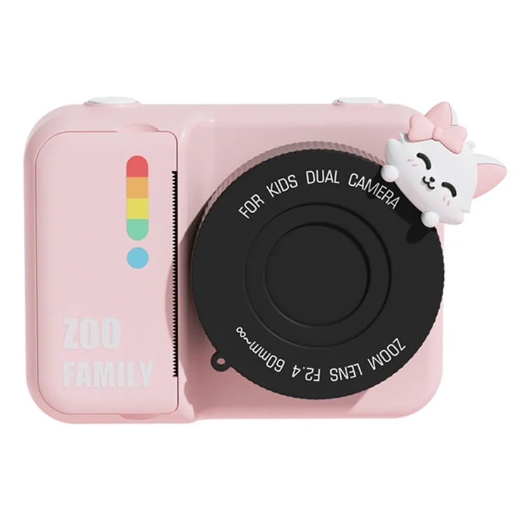 P2 4800W Pixel HD 3.0-inch Instant Camera WiFi Transmission Print Camera with Lanyard Charging Cable - Pink Cat