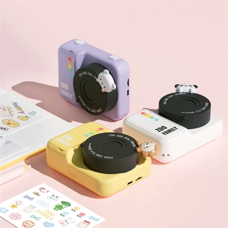 P2 4800W Pixel HD 3.0-inch Instant Camera WiFi Transmission Print Camera with Lanyard Charging Cable - Pink Cat