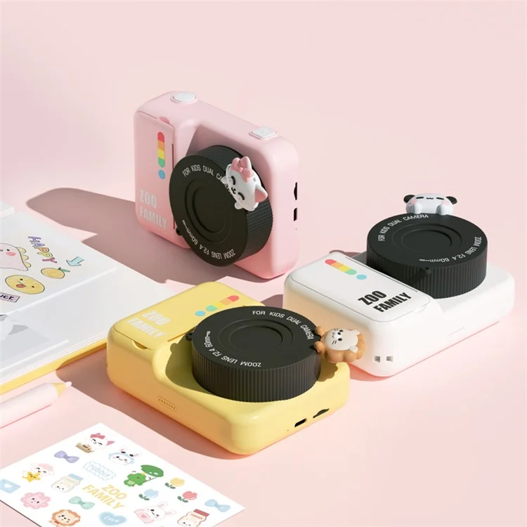 P2 4800W Pixel HD 3.0-inch Instant Camera WiFi Transmission Print Camera with Lanyard Charging Cable - Pink Cat