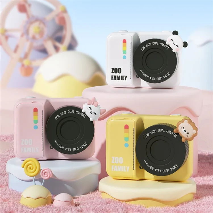P2 4800W Pixel HD 3.0-inch Instant Camera WiFi Transmission Print Camera with Lanyard Charging Cable - Pink Cat