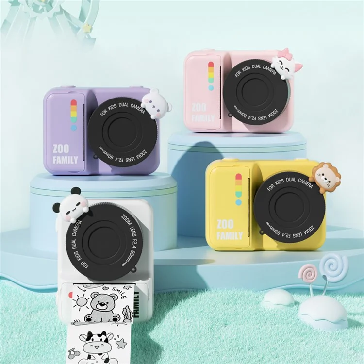 P2 4800W Pixel HD 3.0-inch Instant Camera WiFi Transmission Print Camera with Lanyard Charging Cable - Pink Cat