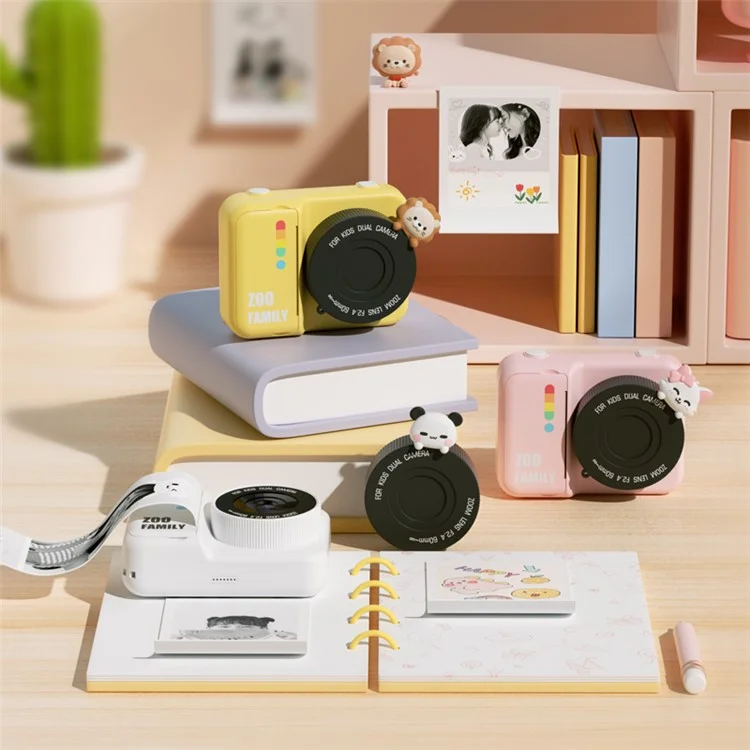 P2 4800W Pixel HD 3.0-inch Instant Camera WiFi Transmission Print Camera with Lanyard Charging Cable - Pink Cat
