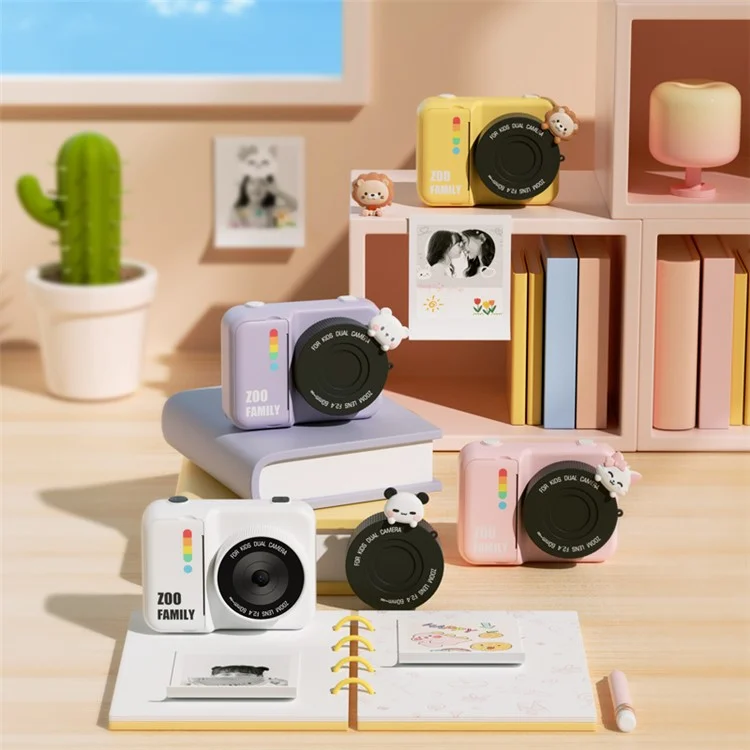 P2 4800W Pixel HD 3.0-inch Instant Camera WiFi Transmission Print Camera with Lanyard Charging Cable - Pink Cat