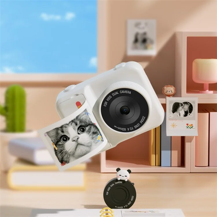 P2 4800W Pixel HD 3.0-inch Instant Camera WiFi Transmission Print Camera with Lanyard Charging Cable - Pink Cat