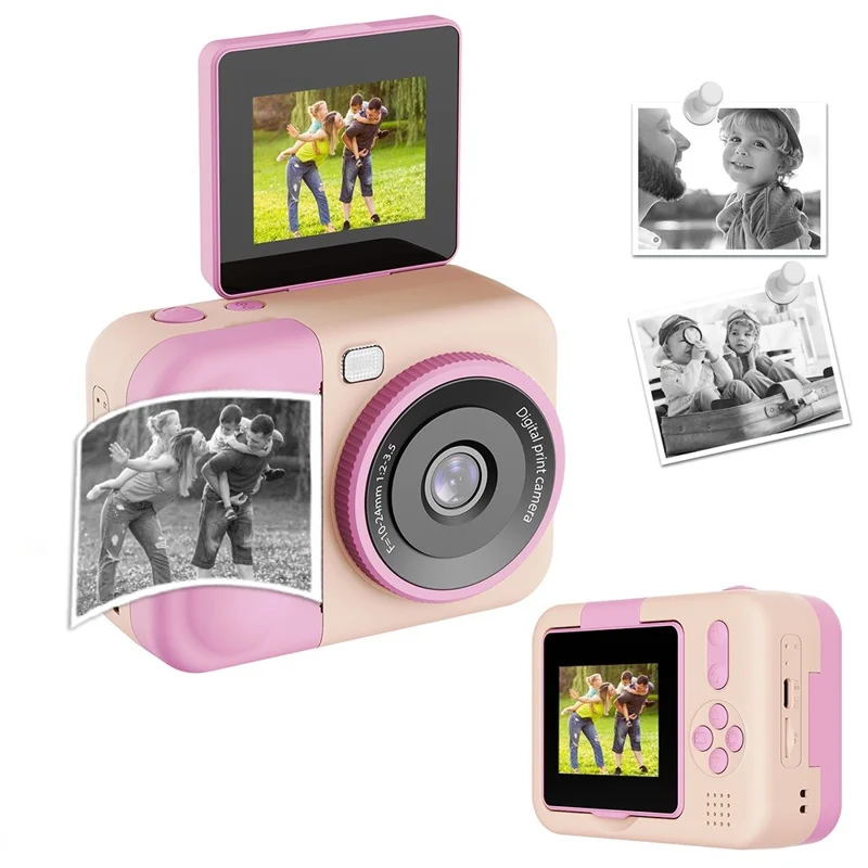 S11 Kids Digital Camera 2.4 inch Flip Screen Instant Print Camera 1080P HD Video Recording Camera - Pink