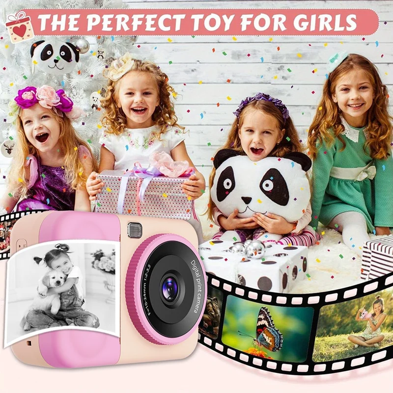 S11 Kids Digital Camera 2.4 inch Flip Screen Instant Print Camera 1080P HD Video Recording Camera - Pink