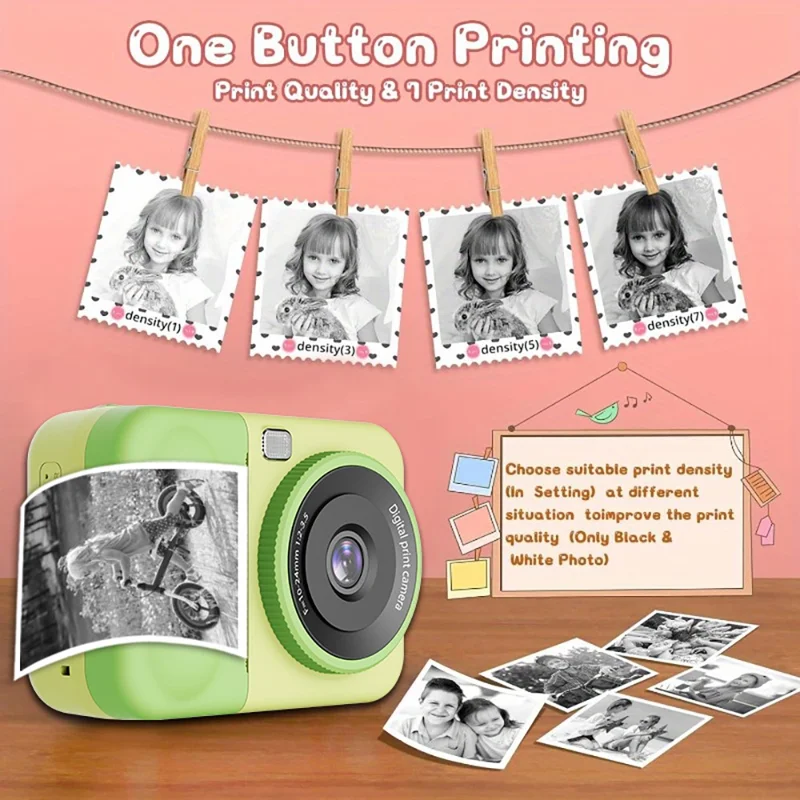 S11 Kids Digital Camera 2.4 inch Flip Screen Instant Print Camera 1080P HD Video Recording Camera - Pink