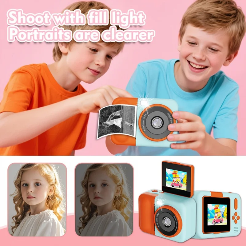 S11 Kids Digital Camera 2.4 inch Flip Screen Instant Print Camera 1080P HD Video Recording Camera - Pink