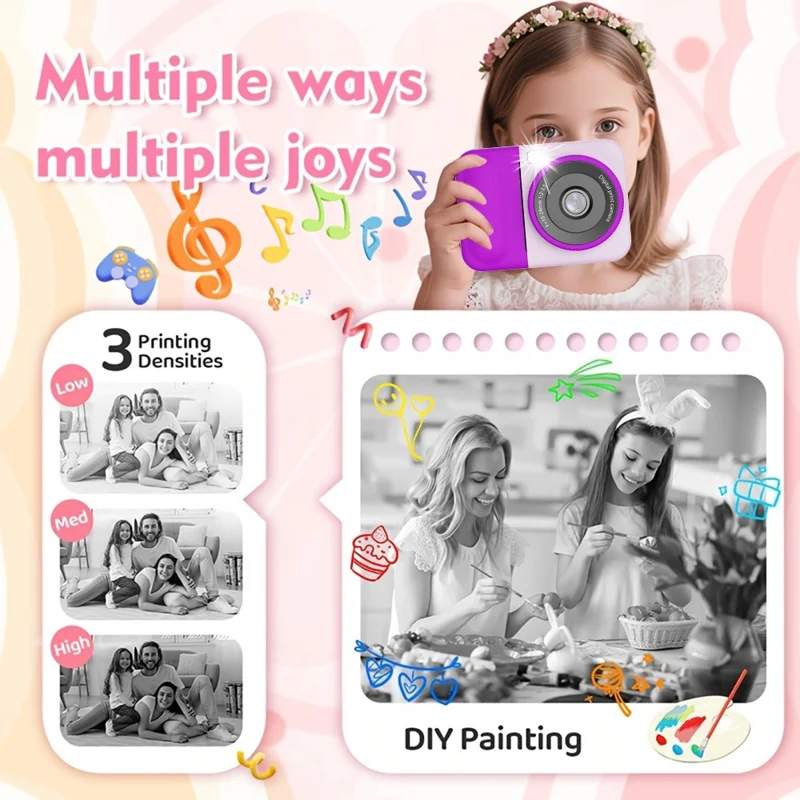 S11 Kids Digital Camera 2.4 inch Flip Screen Instant Print Camera 1080P HD Video Recording Camera - Pink