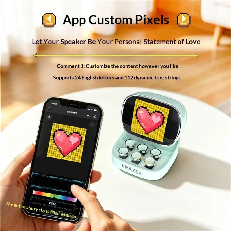 ERAZER B07 256-LED Pixel Screen 10W Wireless Bluetooth-compatible Speaker with Piano Mode (Invested By Lenovo) - Pink