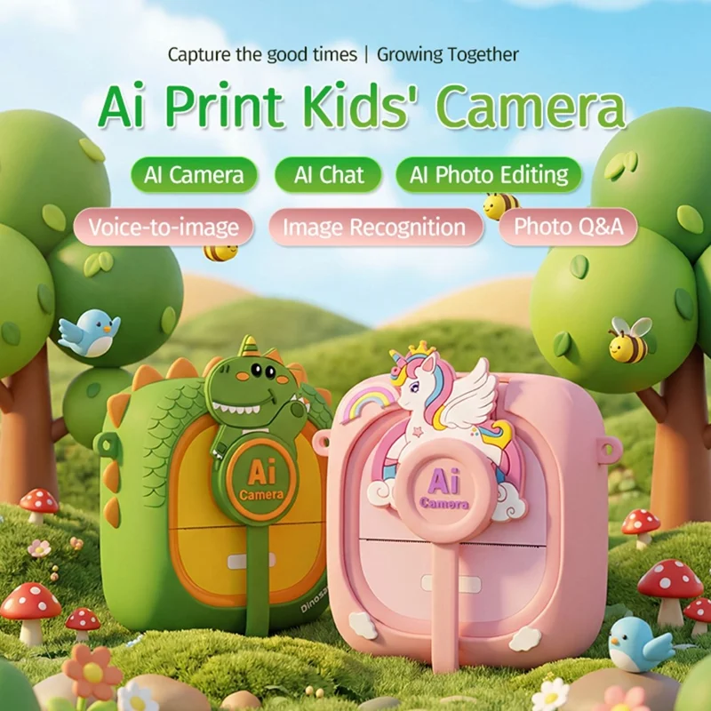 Cámara Inteligente AI-D2 con Impresión Instantánea, Cámara para Niños con Asistente de Aprendizaje por Voz y Cámara AI de 2,4 pulgadas - Verde