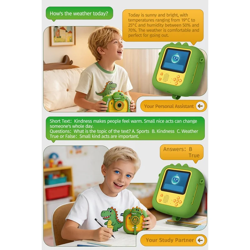 Cámara Inteligente AI-D2 con Impresión Instantánea, Cámara para Niños con Asistente de Aprendizaje por Voz y Cámara AI de 2,4 pulgadas - Verde