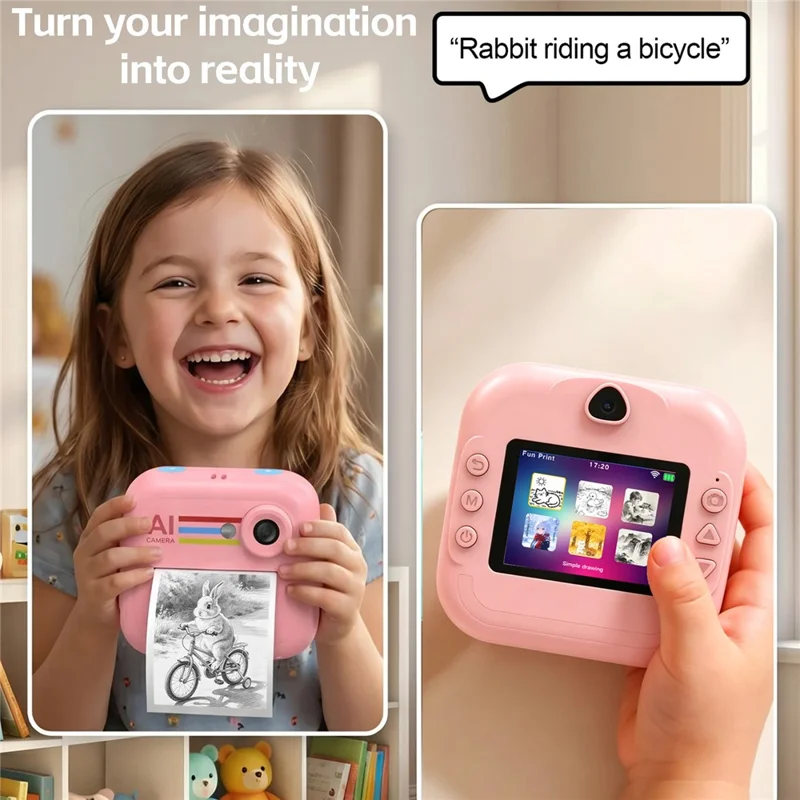 Q5 2.4 Inch AI Voice Instant Camera Thermal Printer Kids Camera Portable Photo Printer - Pink