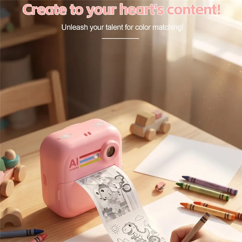 Q5 2.4 Inch AI Voice Instant Camera Thermal Printer Kids Camera Portable Photo Printer - Pink