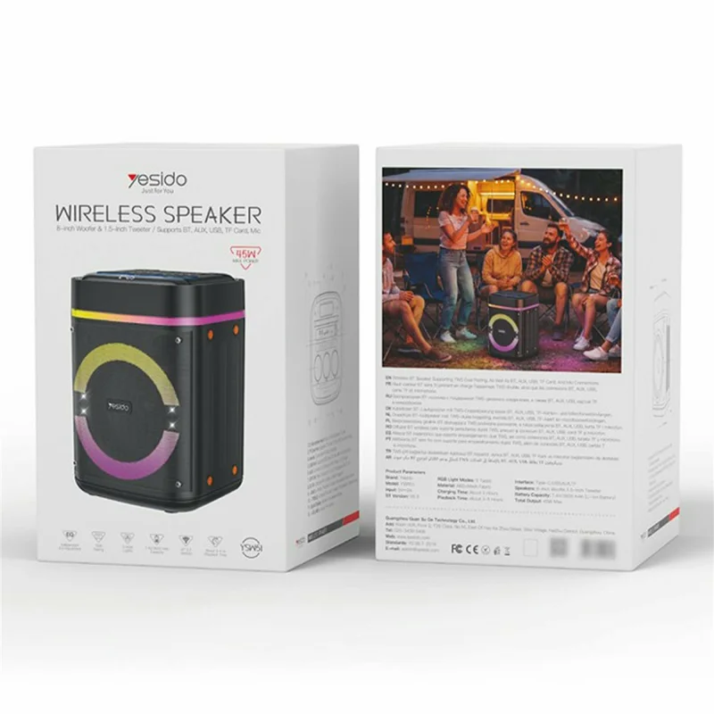 YESIDO YSW51 Portable 45W TWS Bluetooth-compatible Speaker with Dual Microphone for Outdoor Karaoke