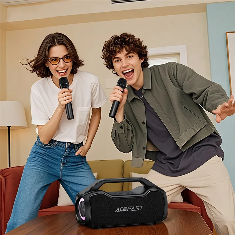 ACEFAST K14 Macchina Karaoke Portatile 120W di Potenza di Picco Bluetooth 6.0 Altoparlante Wireless con Doppio Microfono - Nero