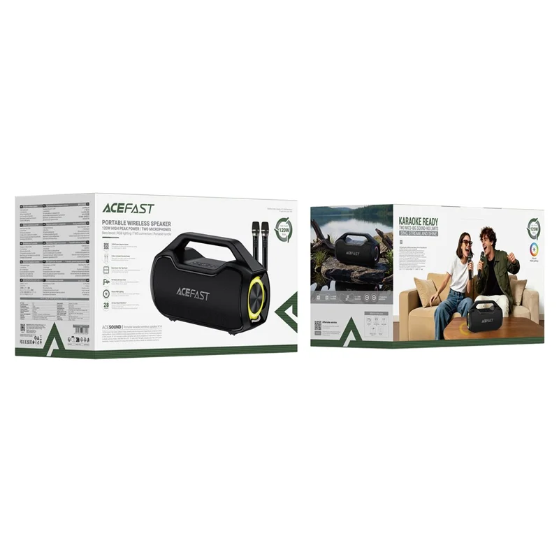 ACEFAST K14 Macchina Karaoke Portatile 120W di Potenza di Picco Bluetooth 6.0 Altoparlante Wireless con Doppio Microfono - Nero