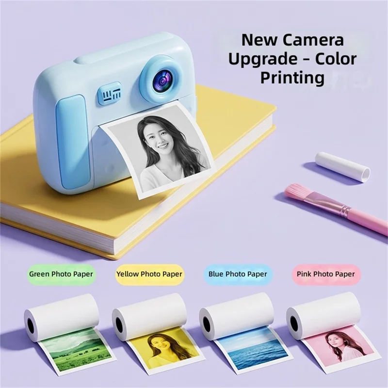 D3 Børnenes Instant Print-kamera med 2,4 tommer IPS-skærm og 1080P HD-videooptager - Blå