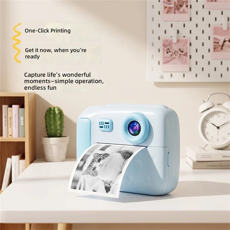 D3 Børnenes Instant Print-kamera med 2,4 tommer IPS-skærm og 1080P HD-videooptager - Blå