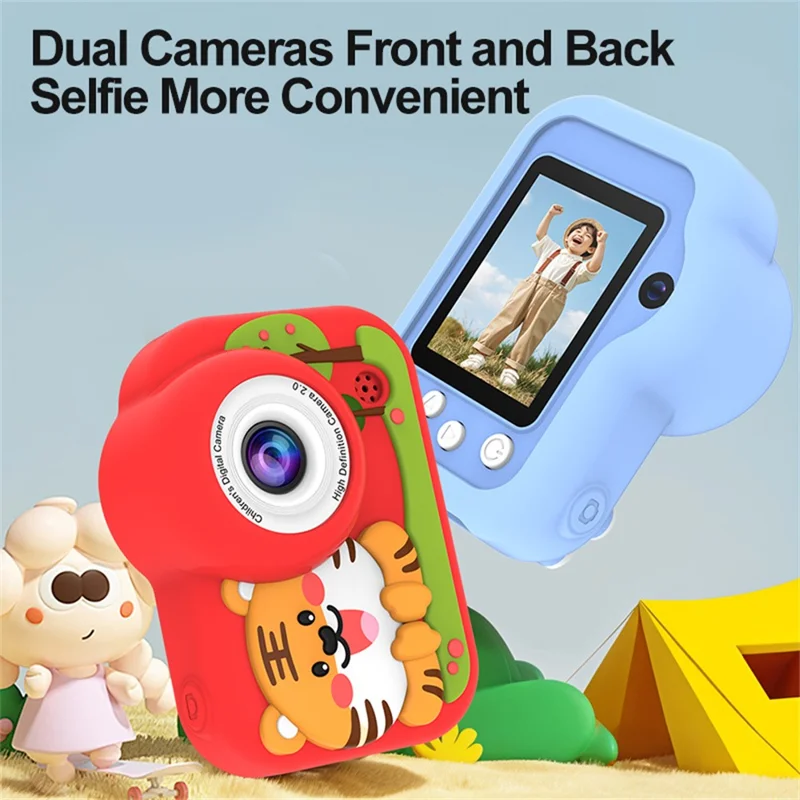 M03 Kids Camera Dual Lens 2.0 Inch IPS Screen 1080P Video Digital Camera with MP3 Player - Blue Panda
