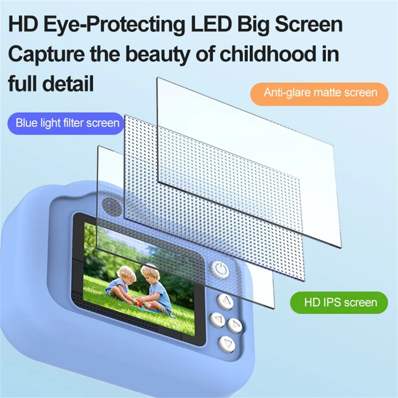 M03 Kids Camera Dual Lens 2.0 Inch IPS Screen 1080P Video Digital Camera with MP3 Player - Blue Panda
