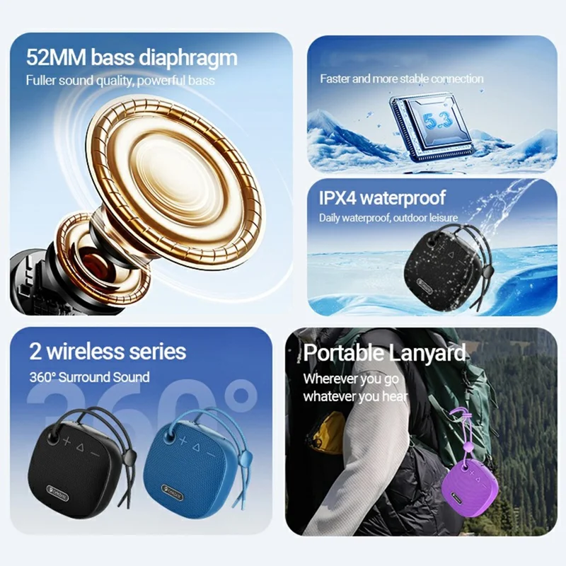 CELEBRAT SP-19 Mini Portable Bluetooth-compatible Speaker IPX4 Waterproof FM Radio Support TF Card - Black