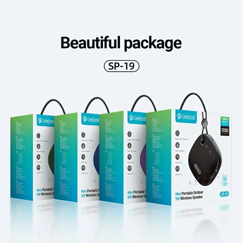 CELEBRAT SP-19 Mini Portable Bluetooth-compatible Speaker IPX4 Waterproof FM Radio Support TF Card - Black