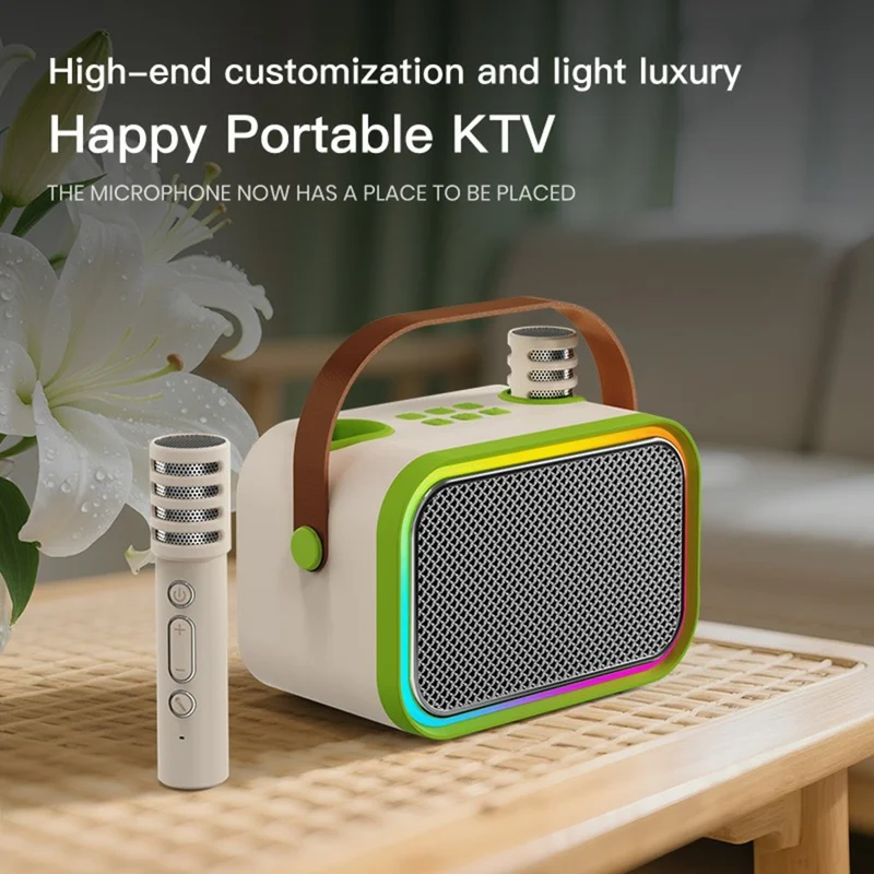 P11 Handheld Karaoke Speaker with Dual Microphones Bluetooth-compatible 5.4 RGB Lighting Subwoofer - Pink