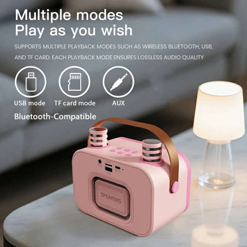 P11 Handheld Karaoke Speaker with Dual Microphones Bluetooth-compatible 5.4 RGB Lighting Subwoofer - Beige