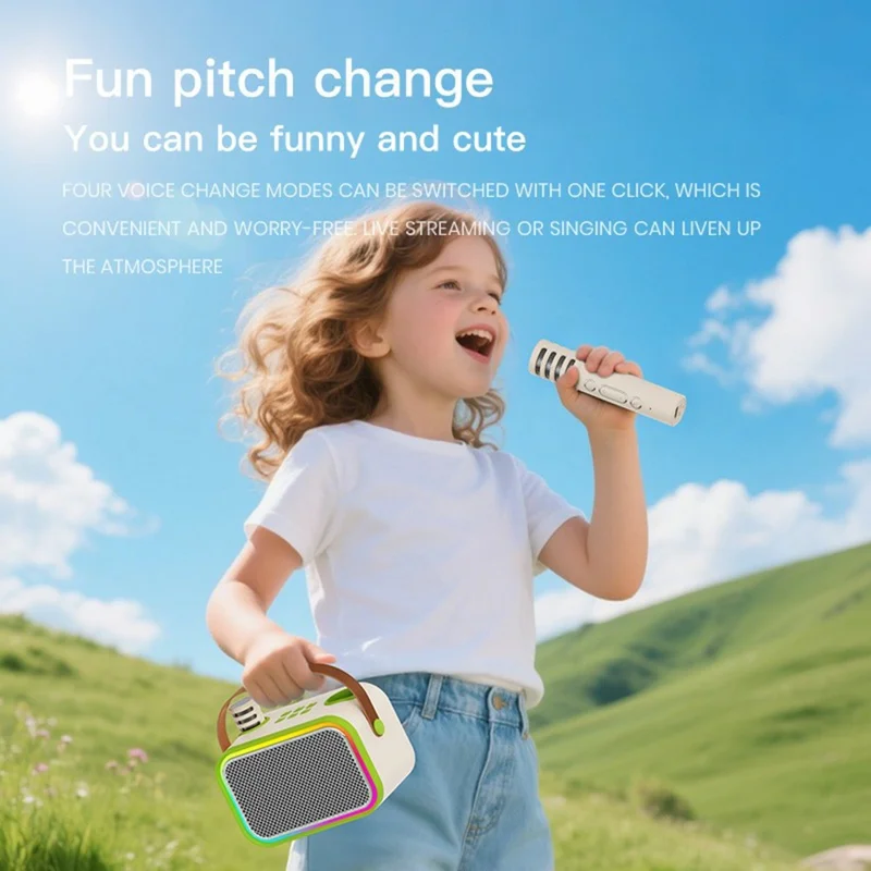 P11 Handheld Karaoke Speaker with Dual Microphones Bluetooth-compatible 5.4 RGB Lighting Subwoofer - Beige