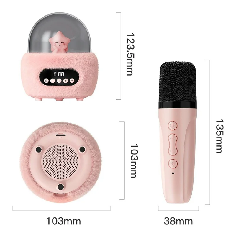 P16 Bluetooth-compatible 5.4 Portable Karaoke Speaker with Dual Microphone RGB Ambient Light Alarm Clock - Pink