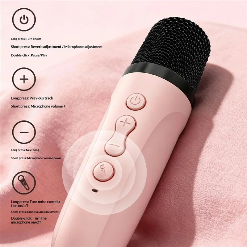 P16 Bluetooth-compatible 5.4 Portable Karaoke Speaker with Dual Microphone RGB Ambient Light Alarm Clock - Pink