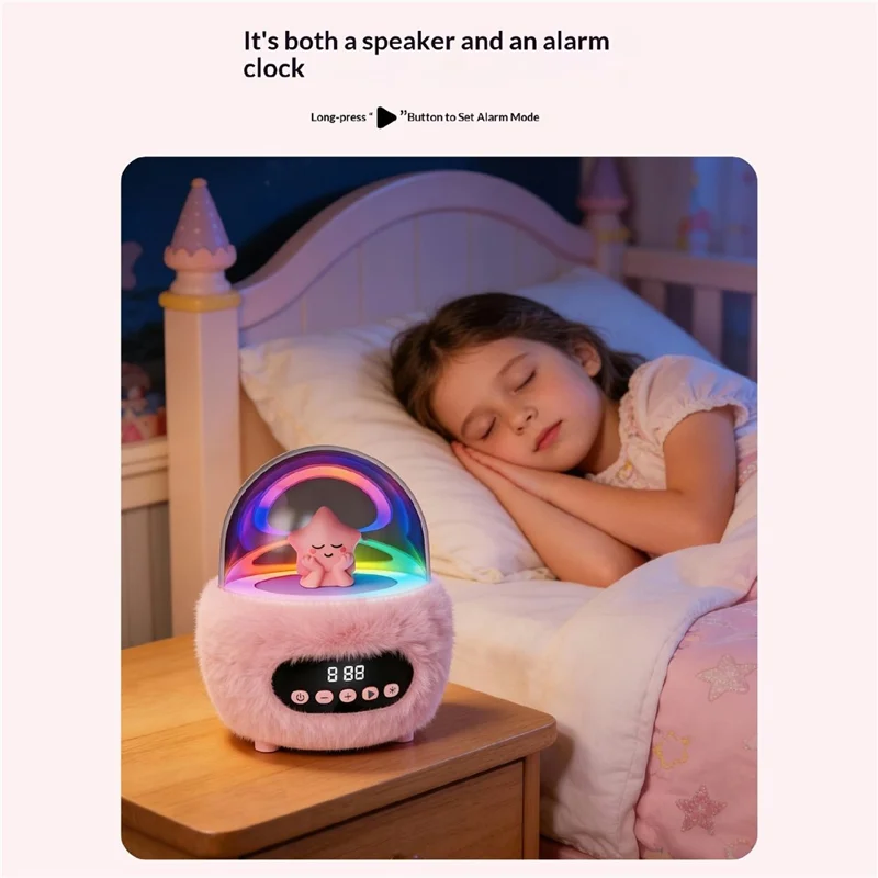 P16 Bluetooth-compatible 5.4 Portable Karaoke Speaker with Dual Microphone RGB Ambient Light Alarm Clock - Pink